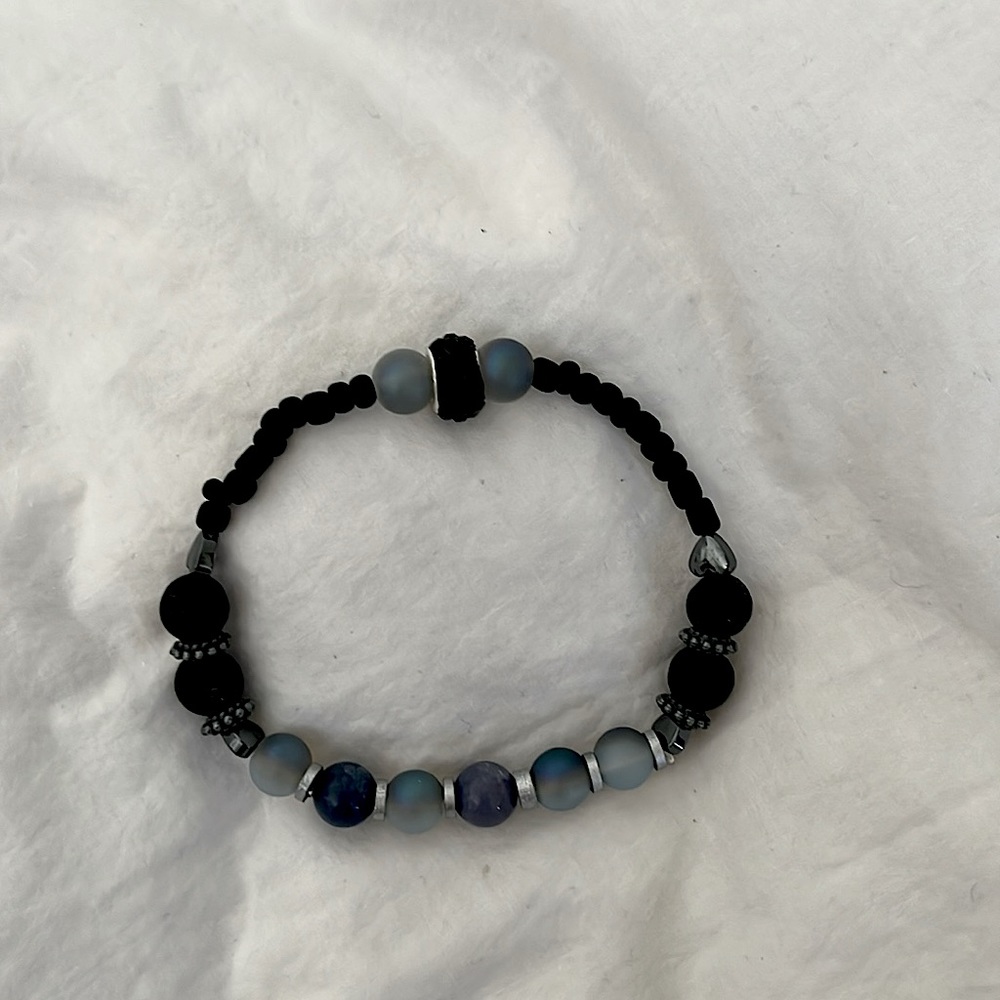 Hand made bracelet, black & blue (aqua)